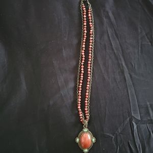 Avon necklace in rust and teal